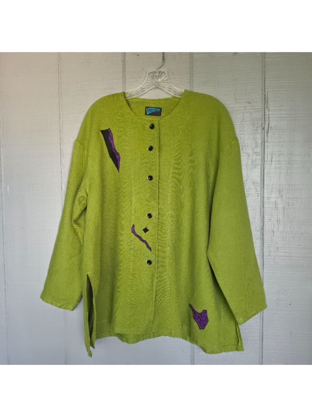 Joanne Bastien Designs Lime Green Linen Artistic Tunic Abstract Lagenlook Boho L